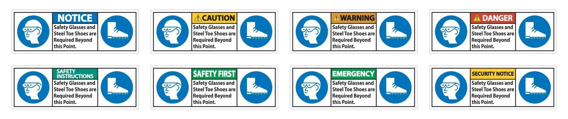óculos de segurança e sapatos com biqueira de aço são necessários além deste ponto vetor