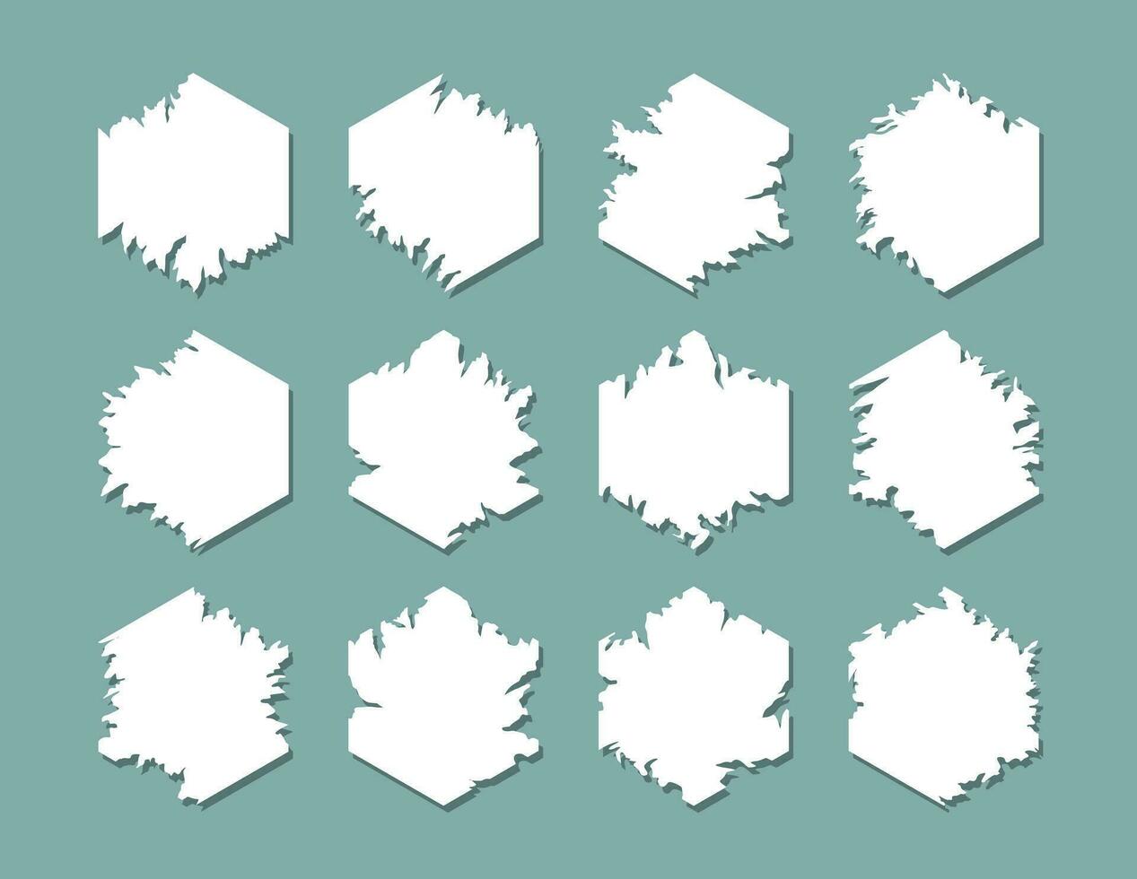 conjunto do hexágono papel rasgado fronteira Projeto. em branco papel rasgado hexagonal modelo. vetor