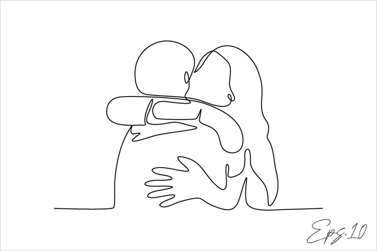 contínuo linha vetor ilustração do uma casal abraçando firmemente