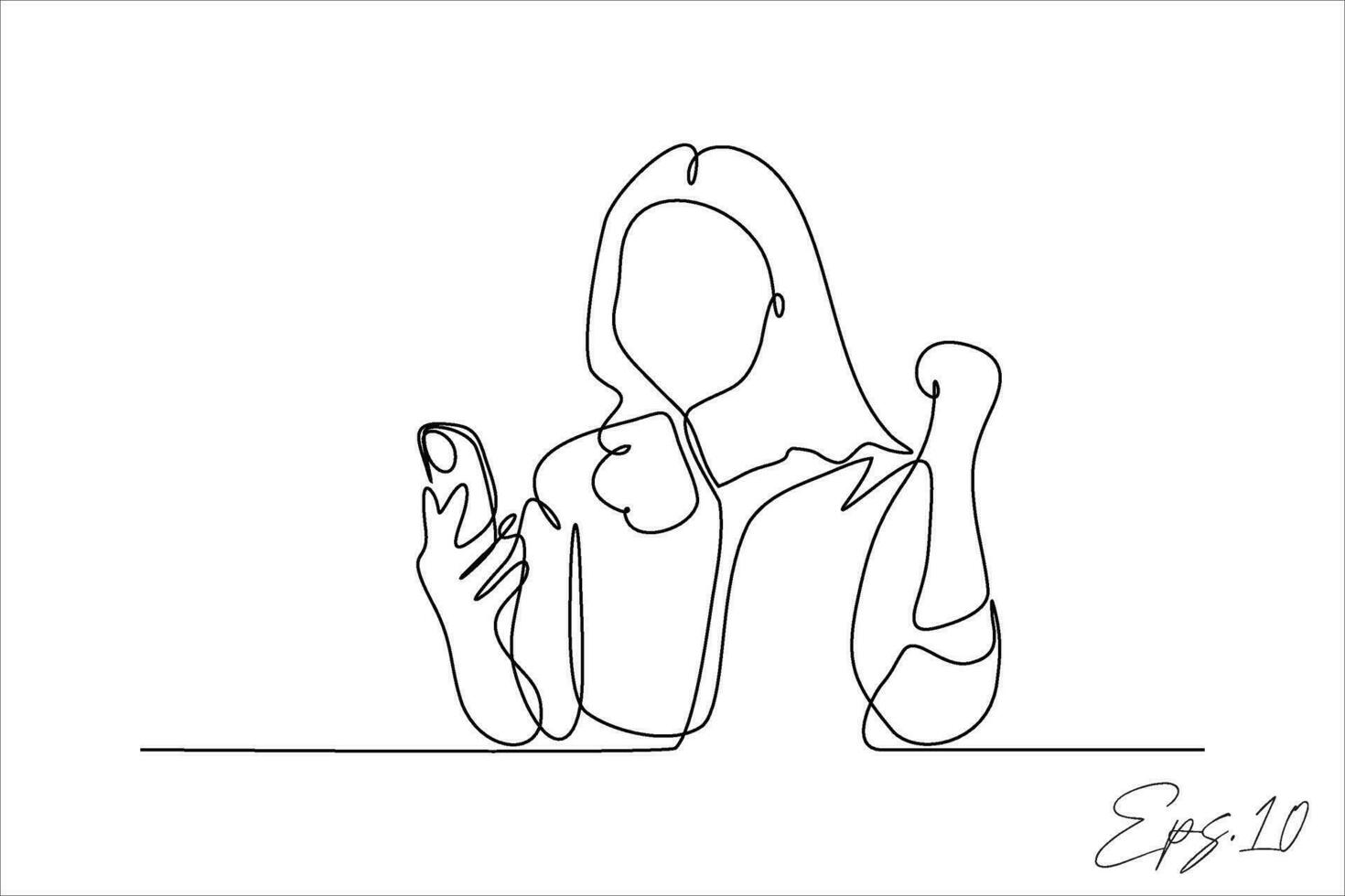 contínuo linha vetor ilustração do mulher segurando uma célula telefone