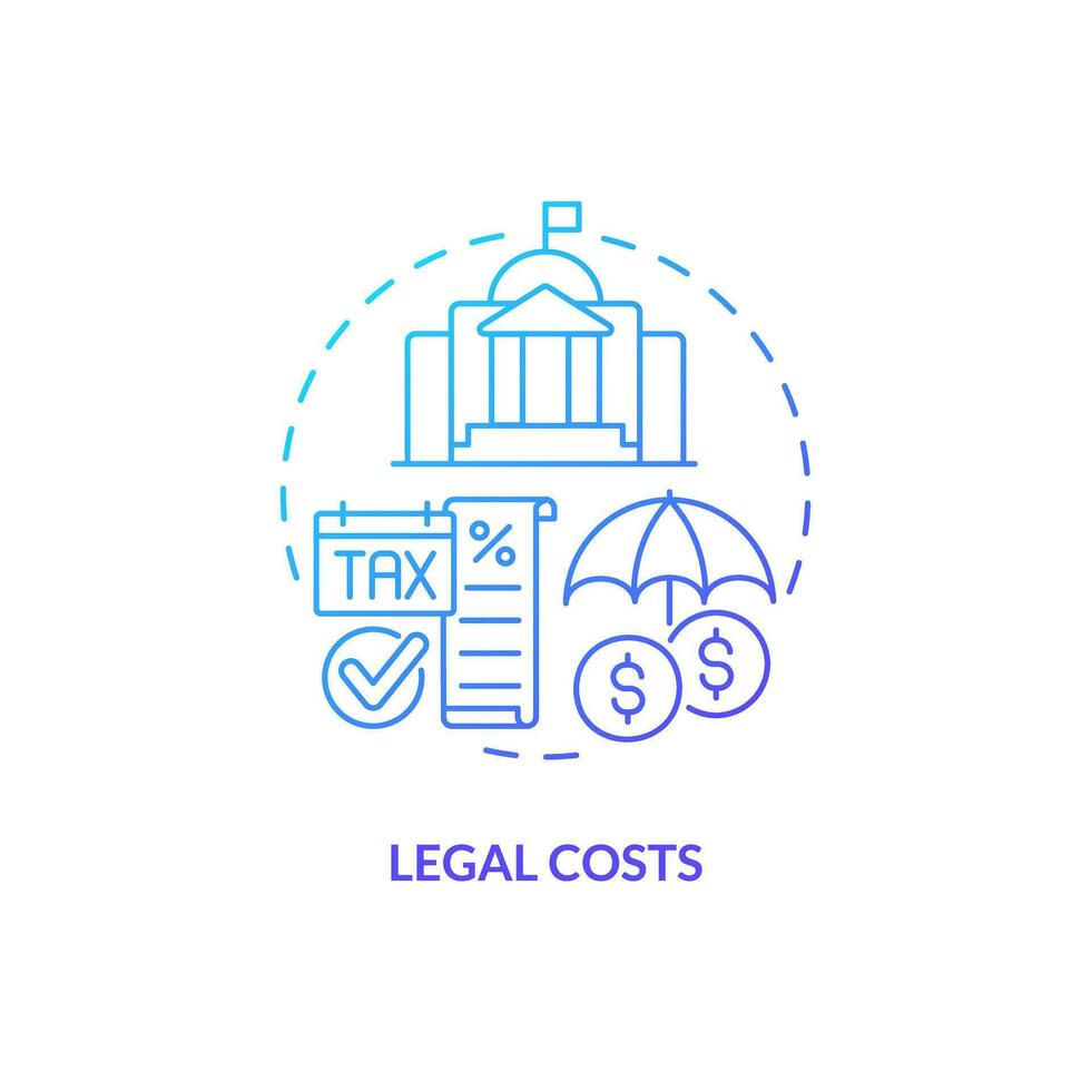 2d gradiente legal custos fino linha ícone conceito, isolado vetor, azul ilustração representando produtos responsabilidade. vetor