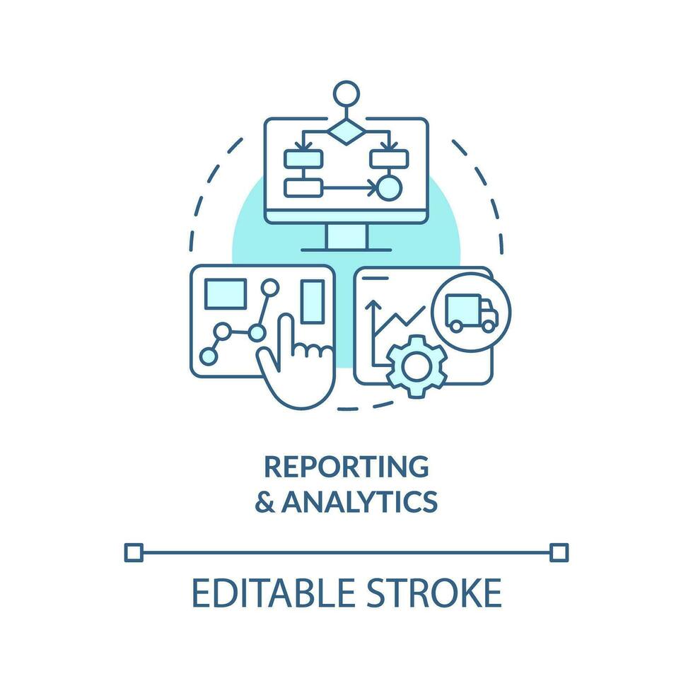 2d editável comunicando e analytics fino linha ícone conceito, isolado vetor, azul ilustração representando fornecedor gerenciamento. vetor