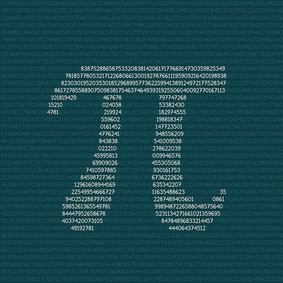 pi símbolo arte criada de números. milhares do dígitos do pi número cria uma branco pi símbolo mosaico estilo vetor ilustração. escola assunto, matemática, feliz pi dia conceito. logotipo Projeto