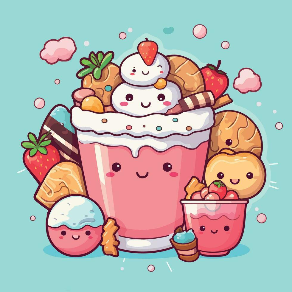 kawaii Comida desenho animado plano vetor ilustração com isolado fundo