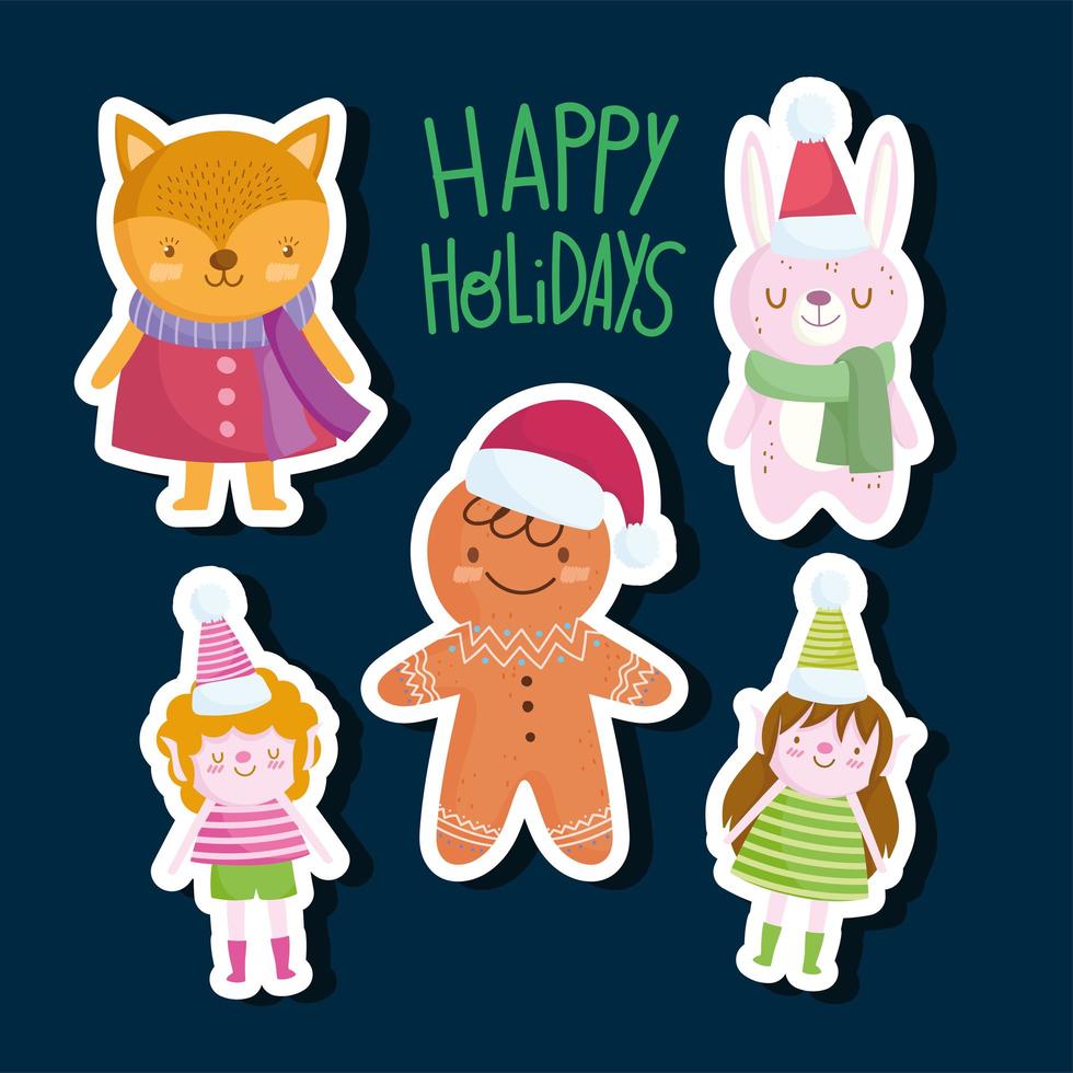 Feliz Natal, adorável ajudante de raposa e ícones de desenhos animados  adesivos de coelho 2777305 Vetor no Vecteezy