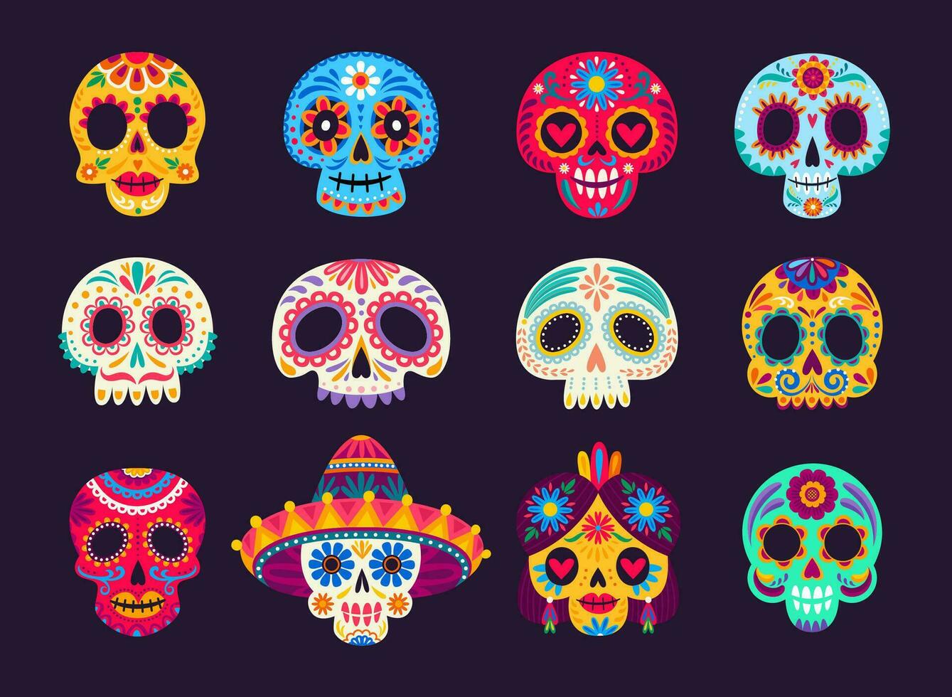 calavera açúcar crânios. mexicano dia de los muertos vetor