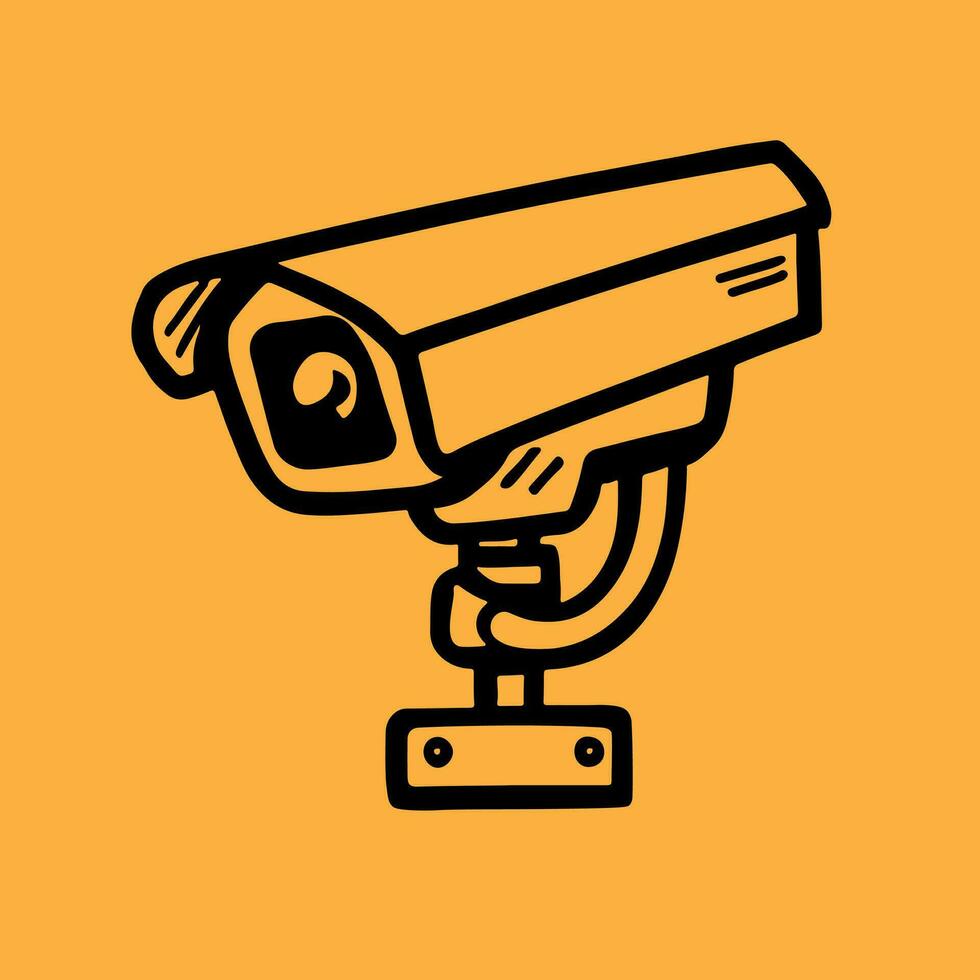 segurança Câmera. cctv vigilância sistema. monitoramento, guarda equipamento, roubo ou roubo prevenção. vetor ilustração isolado em amarelo fundo.