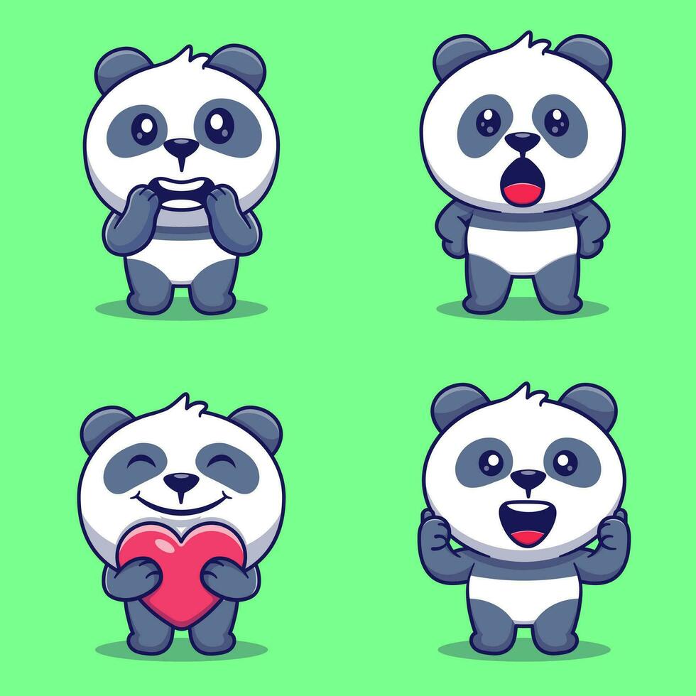 conjunto do fofa panda personagens com vários emoções desenho animado vetor ilustração