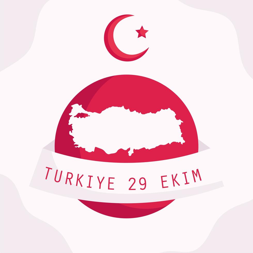 dia da república da Turquia, mapa do país em banner mundial vetor