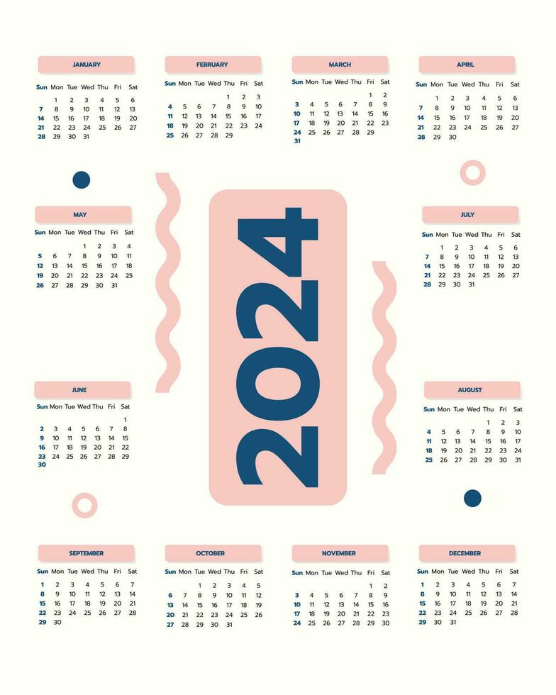 2024 claendar Projeto modelo vetor