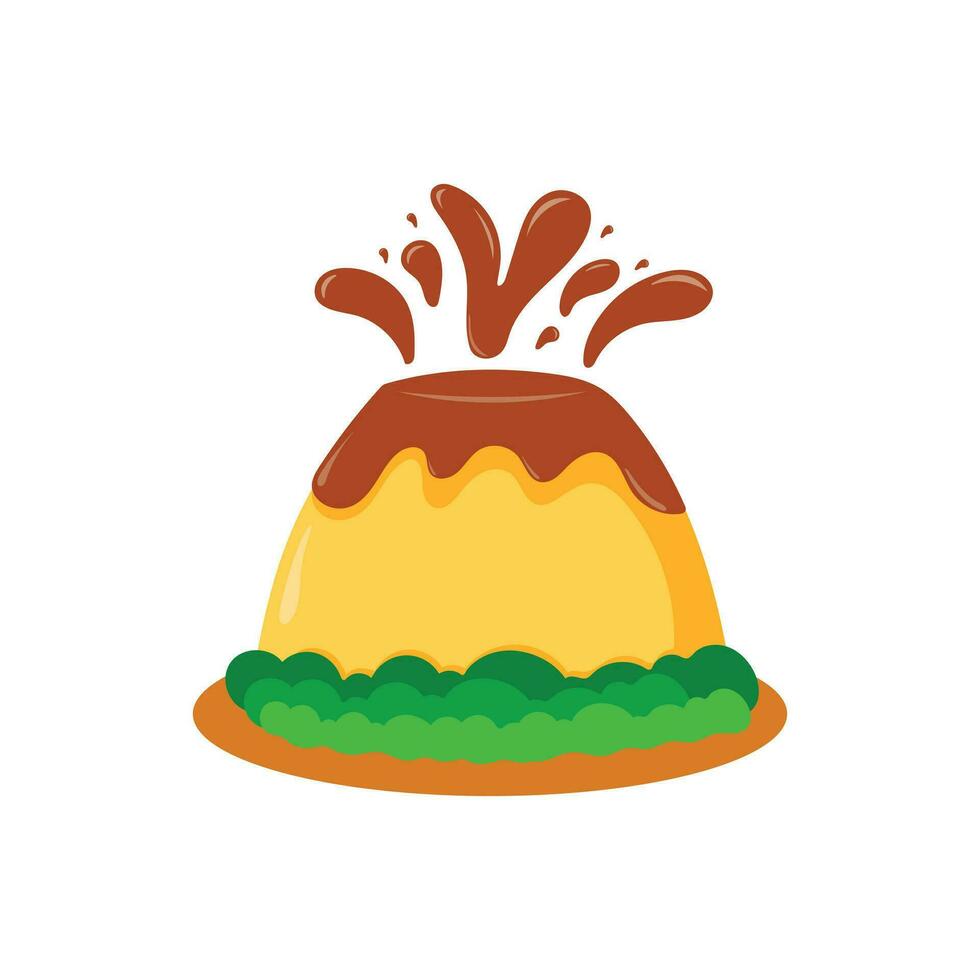 chocolate pudim vulcão mascote personagem vetor ilustração cor crianças desenho animado clipart
