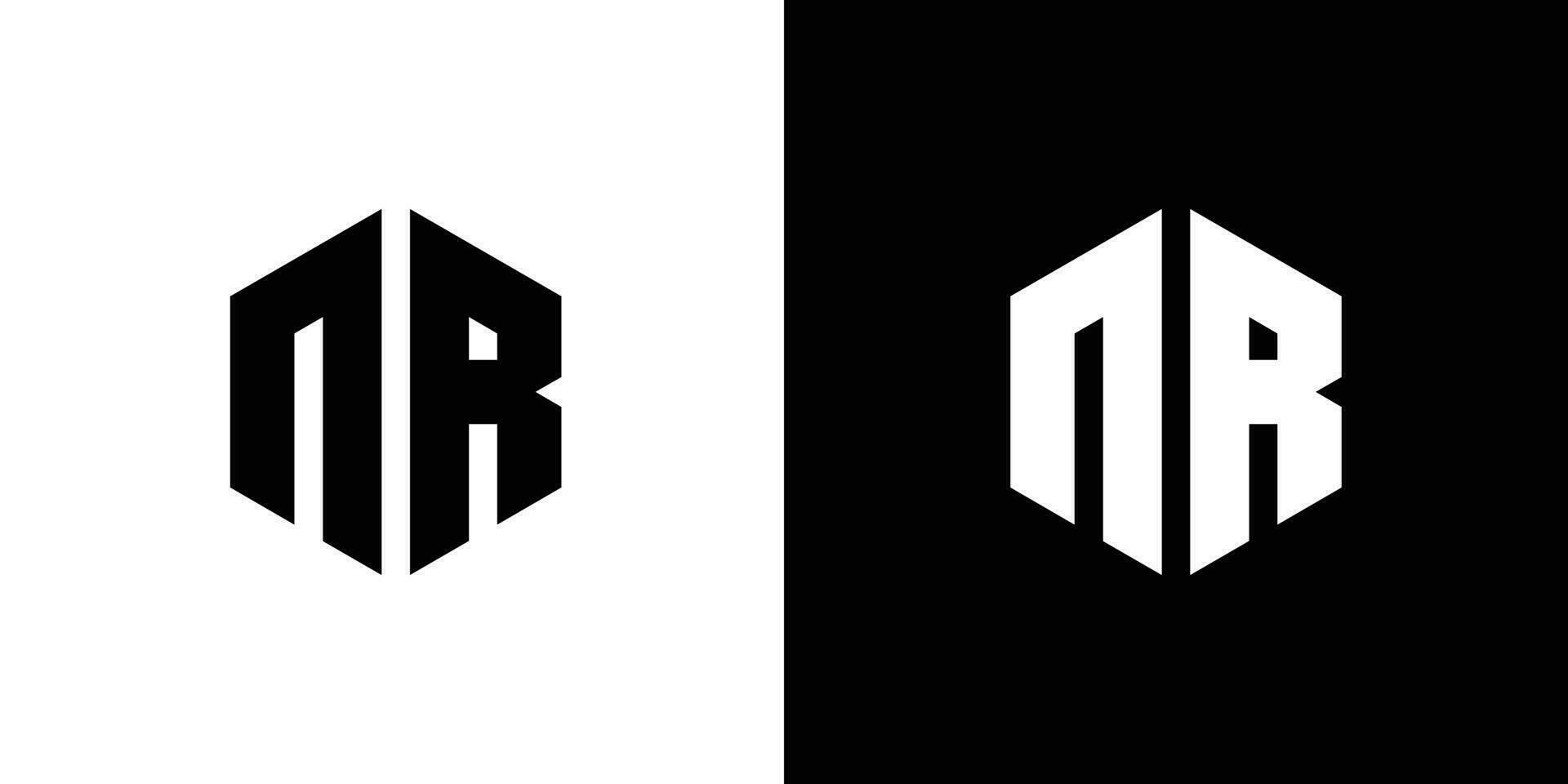 carta n r polígono, hexagonal mínimo e profissional logotipo Projeto em Preto e branco fundo 1 vetor