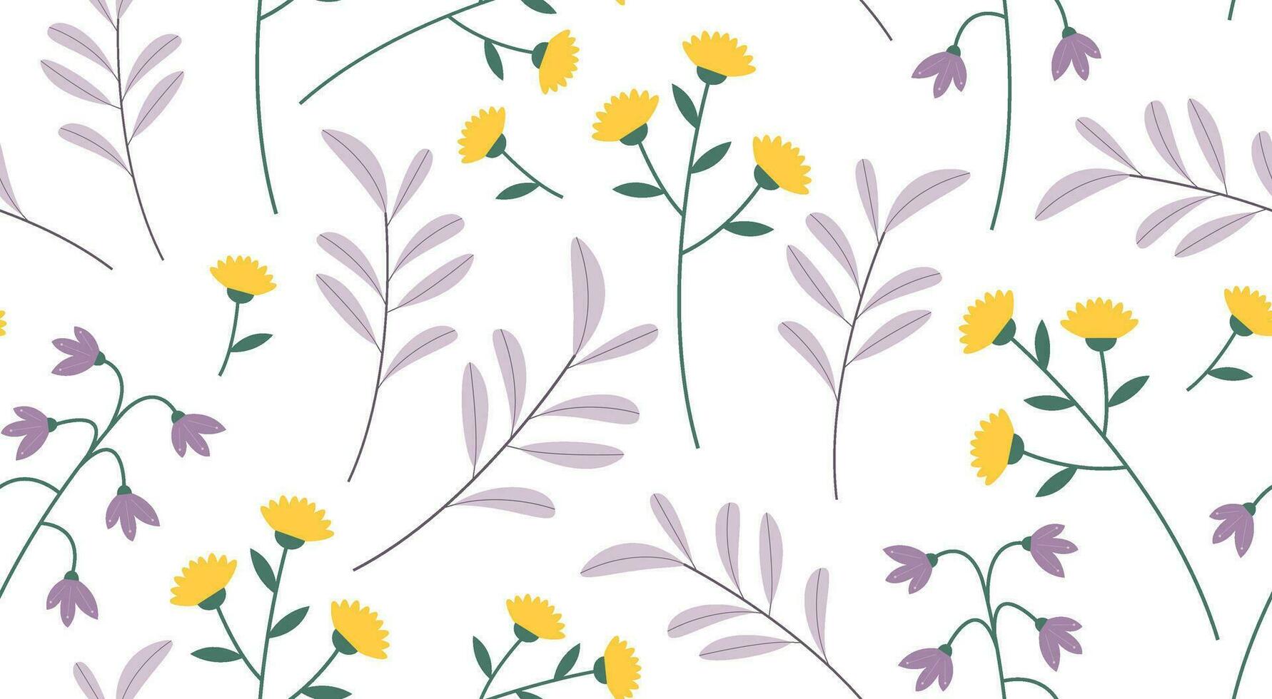 floral desatado fundo. flores silvestres dentro plano estilo. fundo a partir de a herbário. delicado pastel cores. fundo, papel de parede, têxteis, impressão. vetor