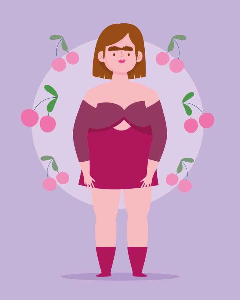 perfeitamente imperfeito, personagem de desenho animado, plus size love your body vetor