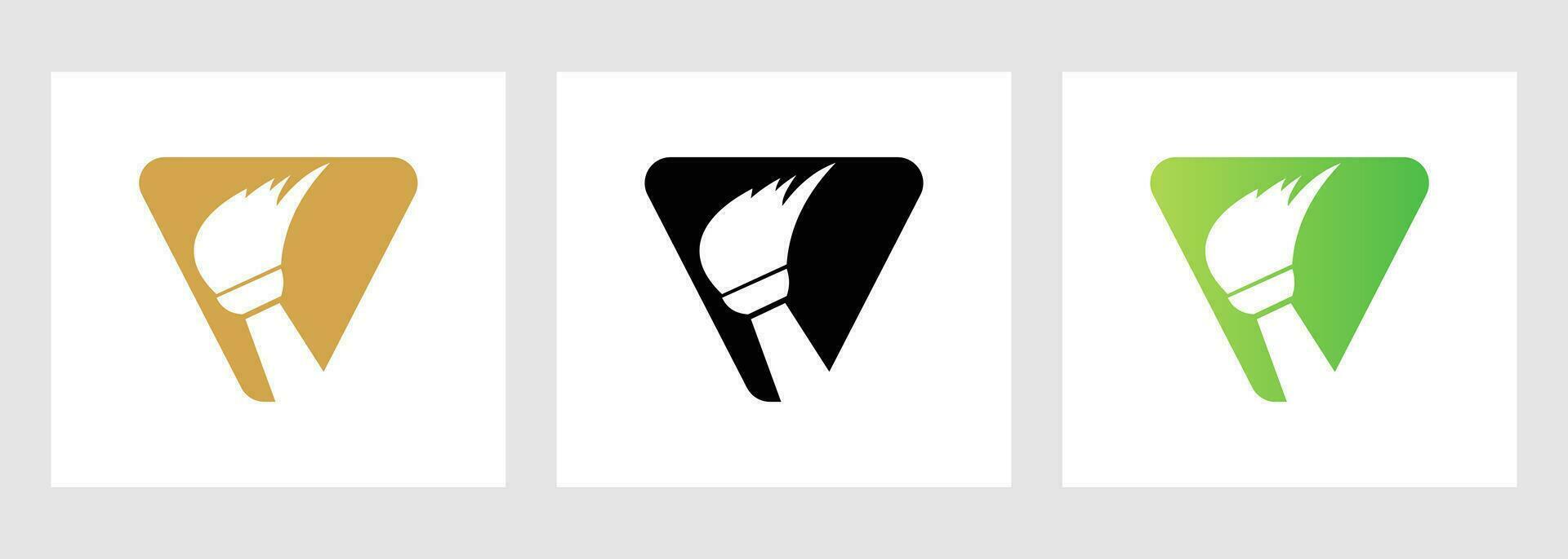 carta v casa limpeza logotipo conceito com limpar \ limpo escova ícone. empregada serviço símbolo vetor