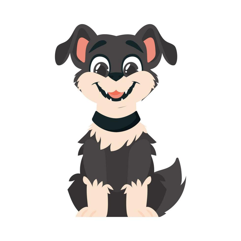 engraçado Preto cachorro. sorridente cachorro. desenho animado estilo, vetor ilustração