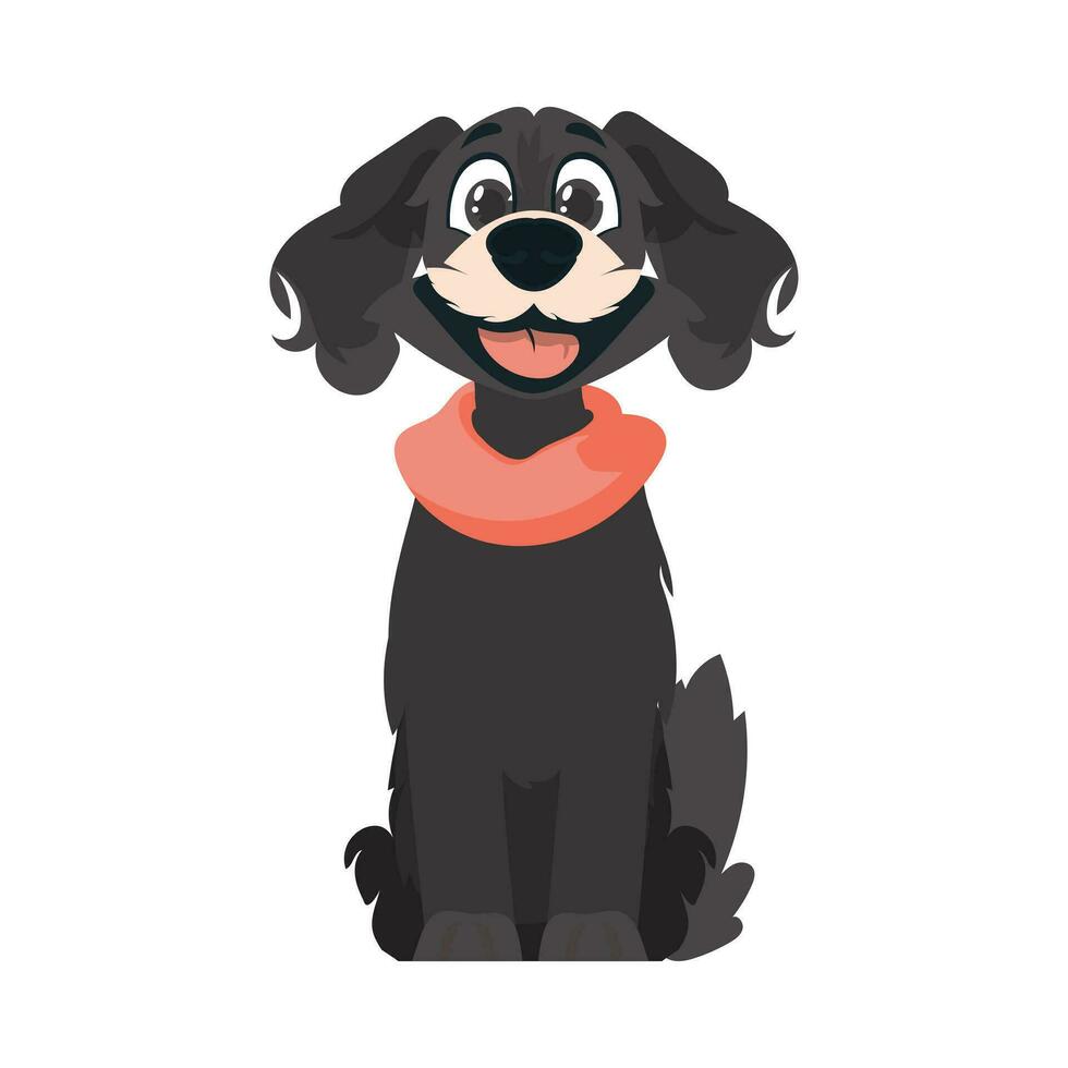 engraçado Preto cachorro. sorridente cachorro. desenho animado estilo, vetor ilustração
