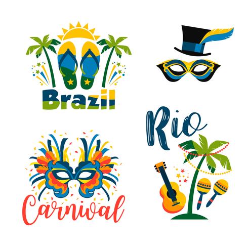 Carnaval brasileiro. Grande conjunto de emblemas de vetor