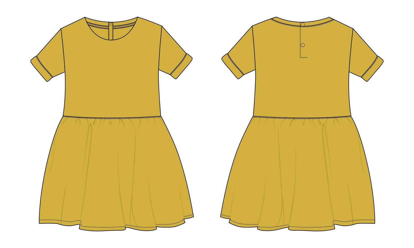 meninas vestem modelo de ilustração vetorial de desenho técnico plano de design. vestuário vestuário simulado nas vistas frontal e traseira vetor