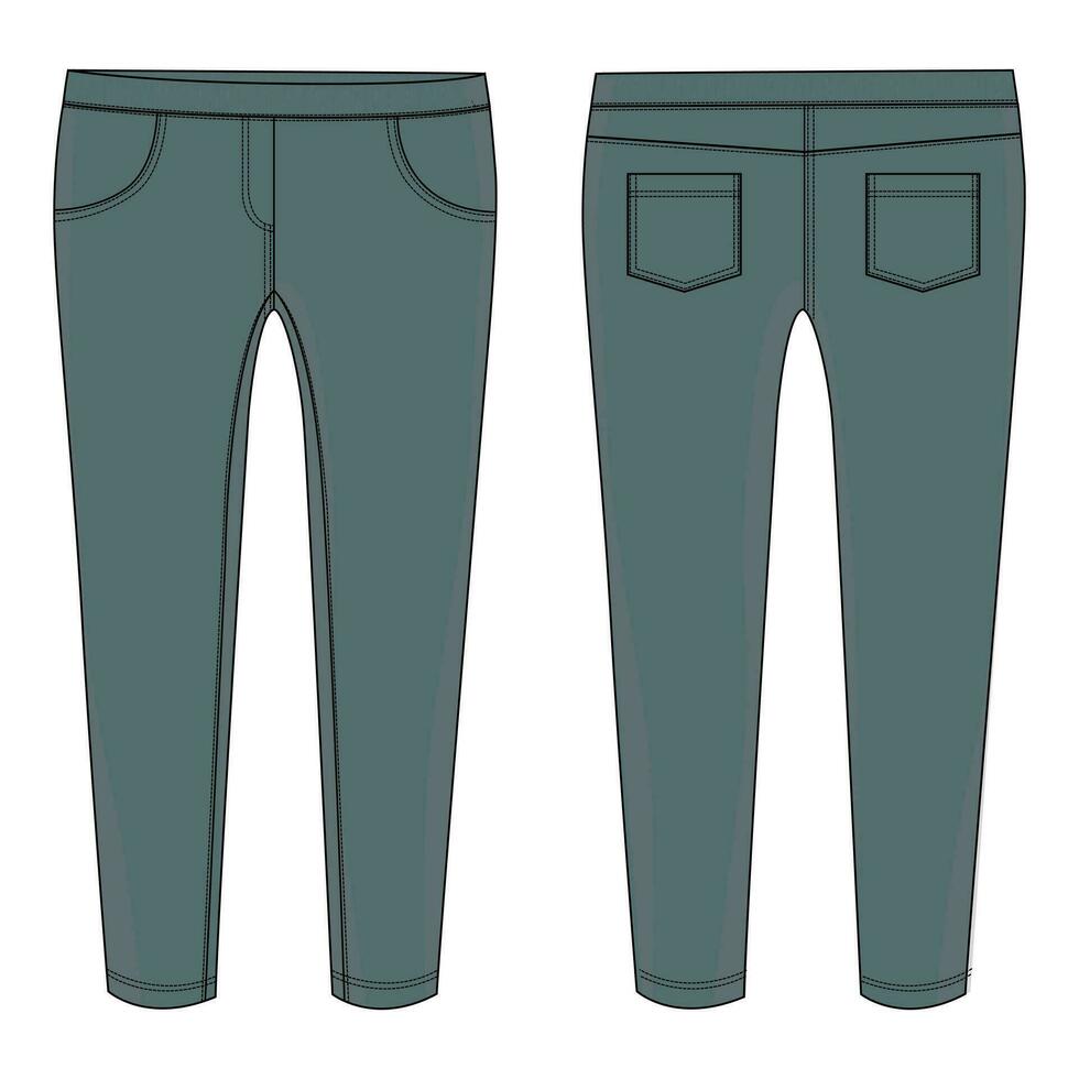 jeans jeans calça técnico desenhando moda plano esboço vetor ilustração modelo frente e costas Visualizações