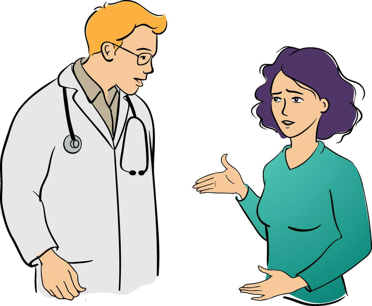 fêmea paciente masculino médico falando vetor
