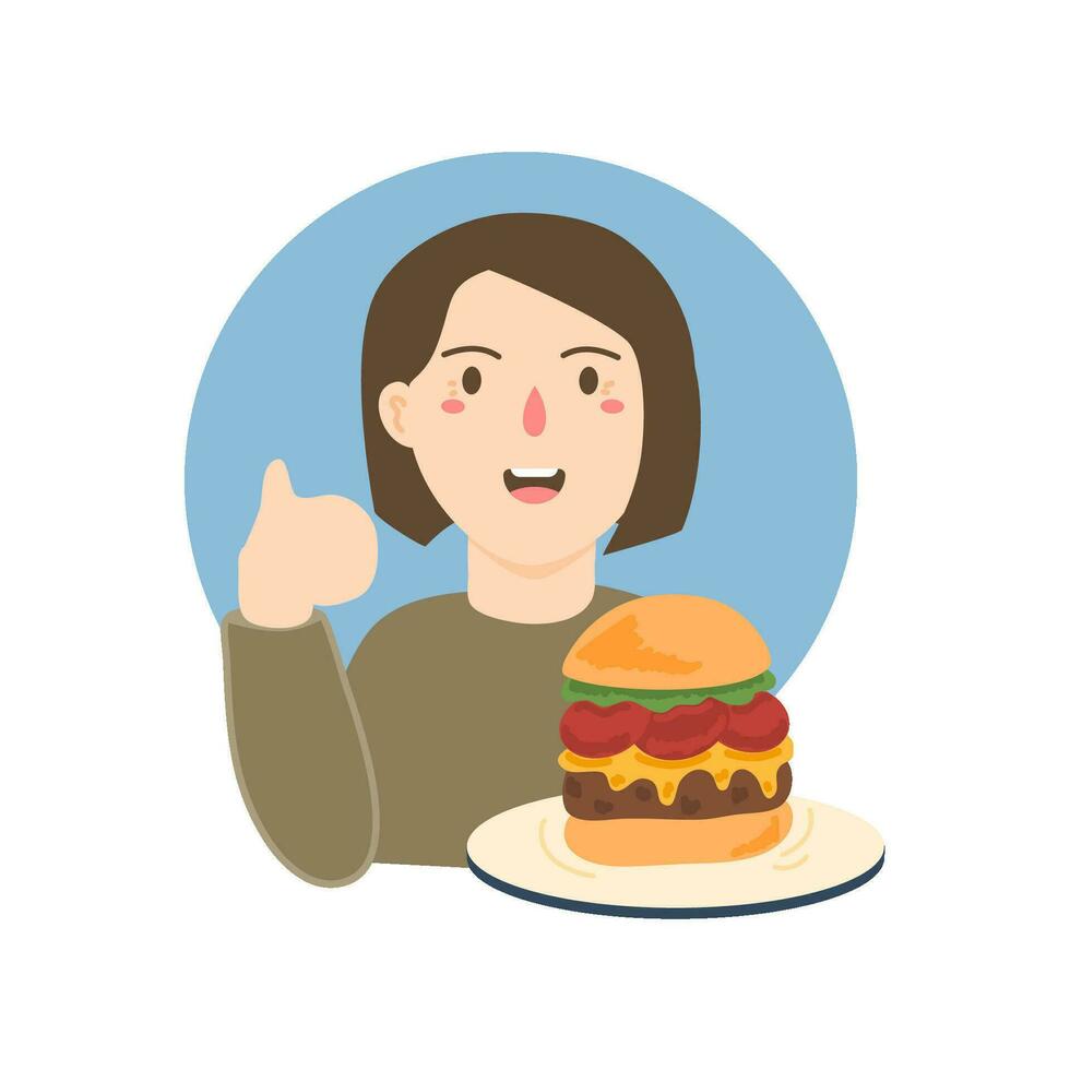 chefe de cozinha personagem com hamburguer personagem vetor