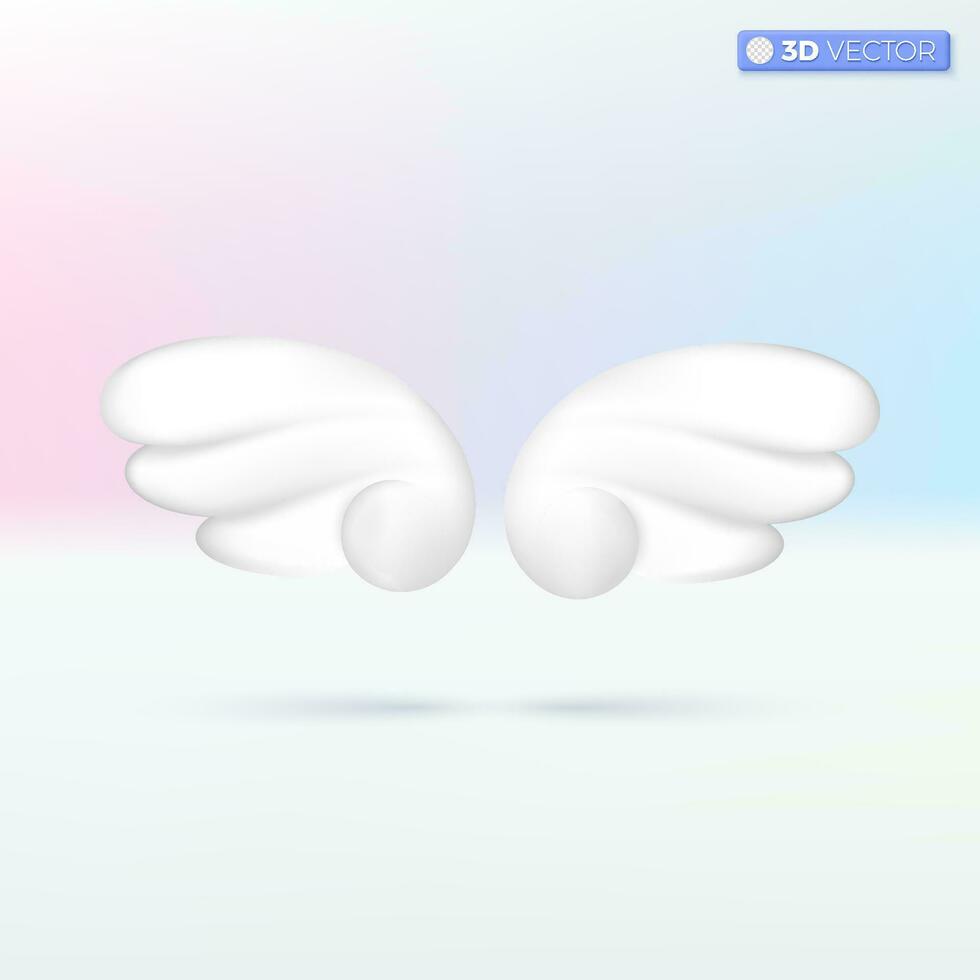 branco dois anjo asas ícone símbolos. fada conto, mítico, pena, voar, cupido, liberdade conceito. 3d vetor isolado ilustração Projeto. desenho animado pastel mínimo estilo. você pode usava para ux, interface do usuário, impressão de Anúncios.