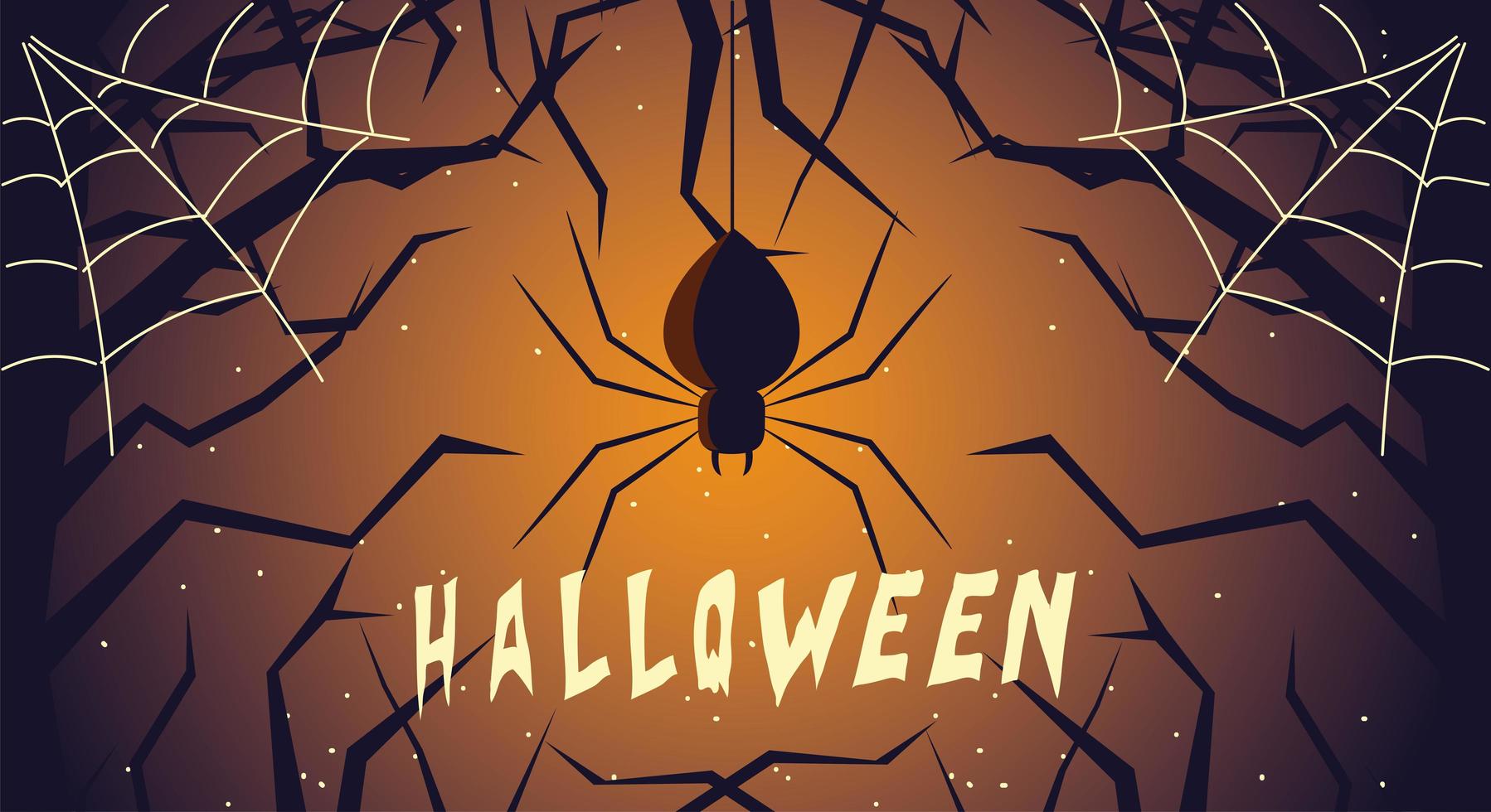 cartão de halloween com aranha na noite escura vetor