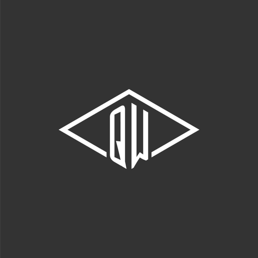 iniciais qw logotipo monograma com simples diamante linha estilo Projeto vetor