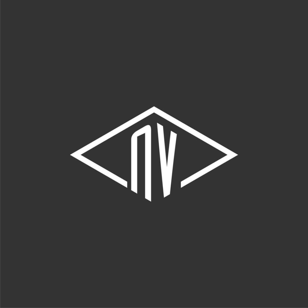 iniciais nv logotipo monograma com simples diamante linha estilo Projeto vetor