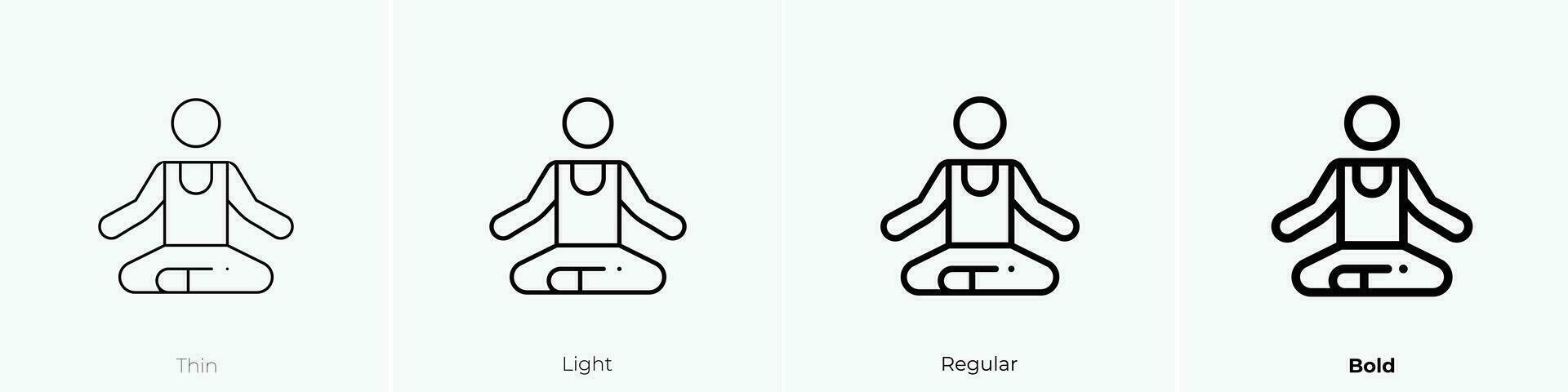 ioga ícone. afinar, luz, regular e negrito estilo Projeto isolado em branco fundo vetor