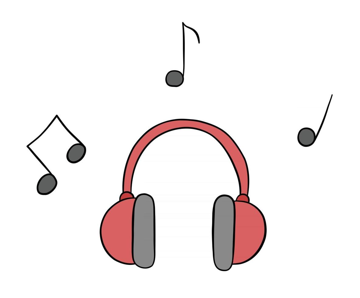 ilustração em vetor desenho animado de fones de ouvido e notas musicais