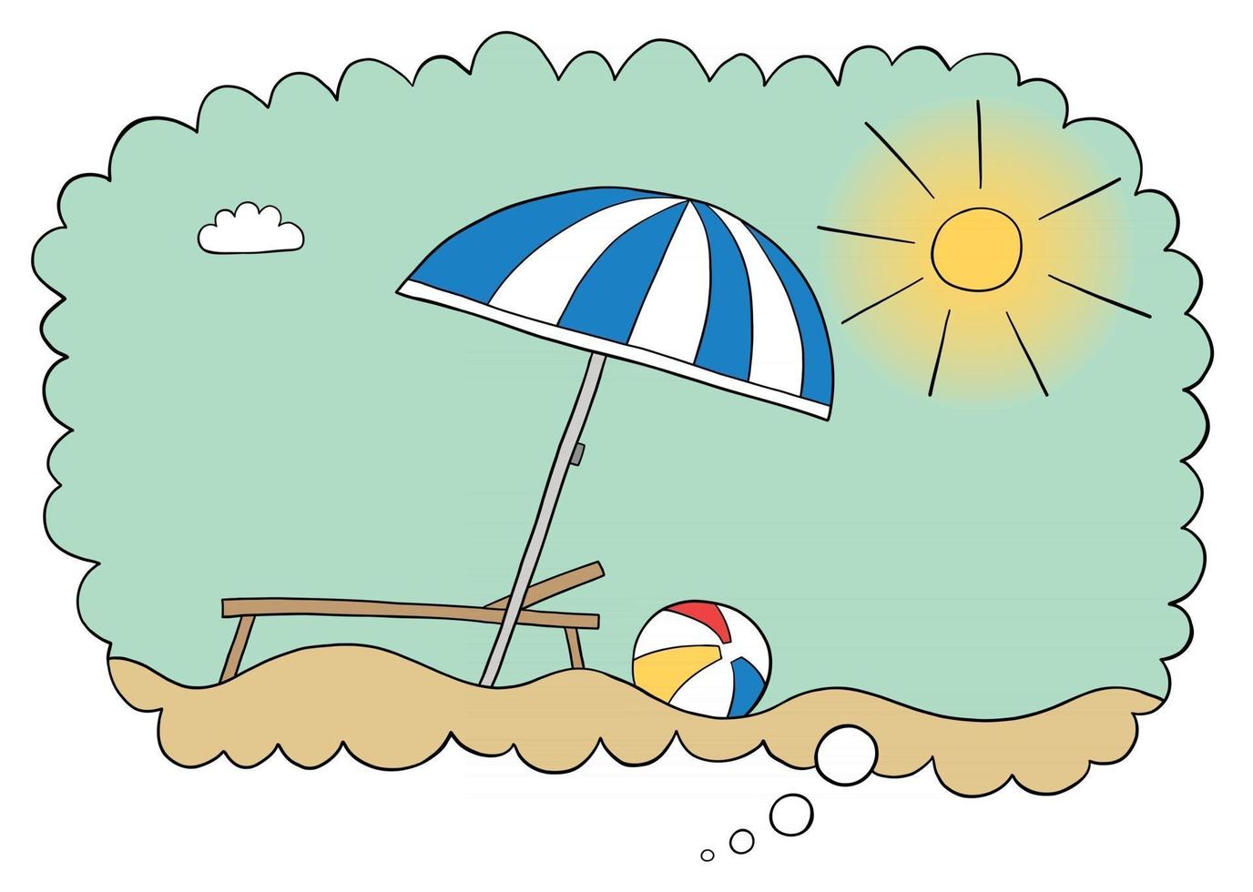 ilustração em vetor desenho animado de sonho de férias no balão de pensamento