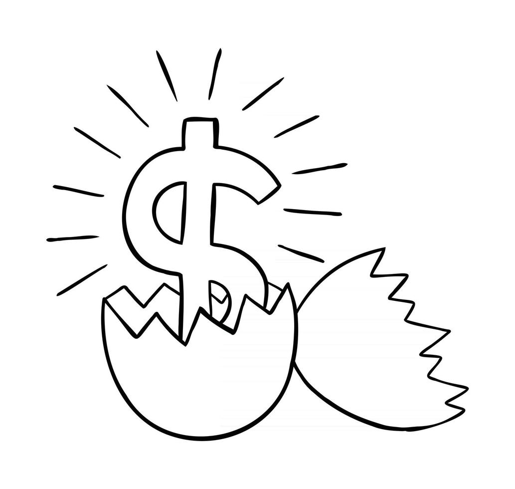 ilustração em vetor desenho animado de ovo quebrado e dinheiro do dólar dentro