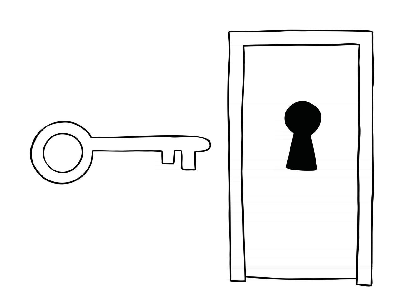 ilustração em vetor desenho animado de porta de madeira com grande fechadura e chave grande