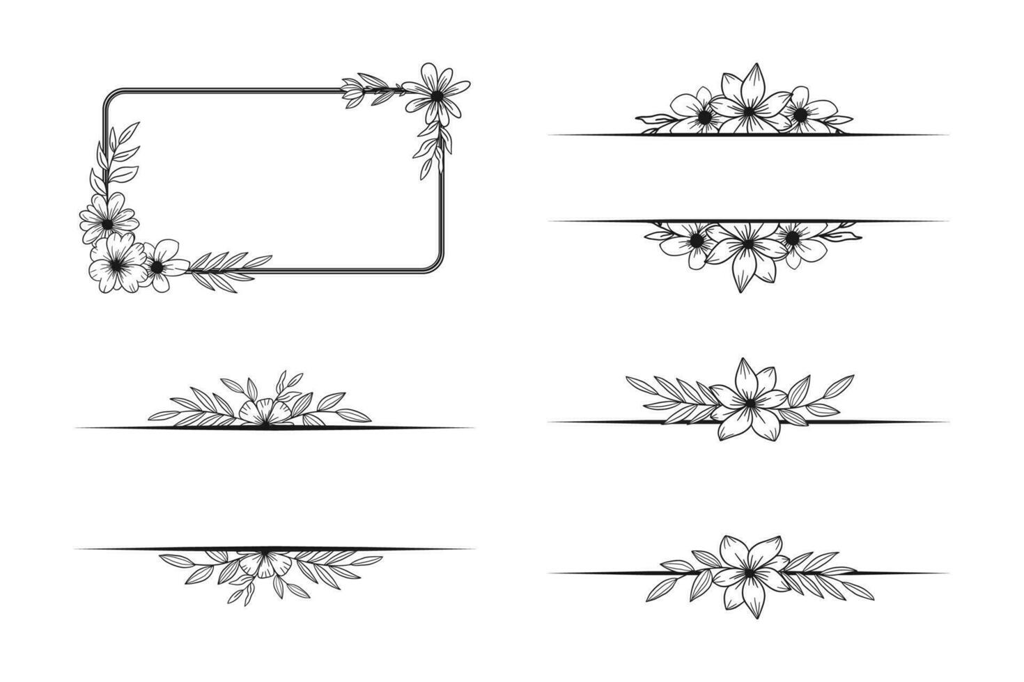 retangular mão desenhado floral quadro, Armação fronteira coleção vetor