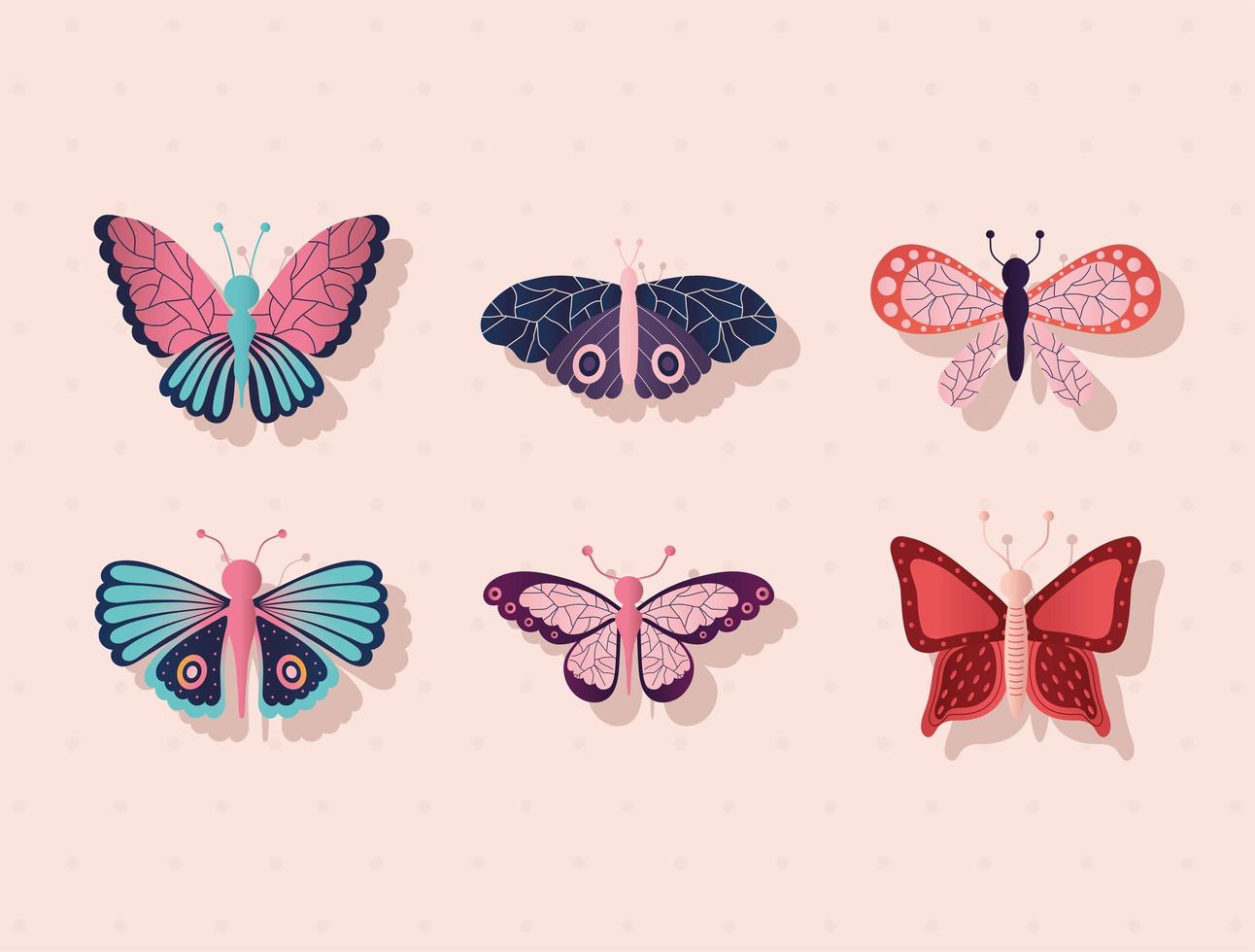 pacote de borboletas em um fundo rosa vetor