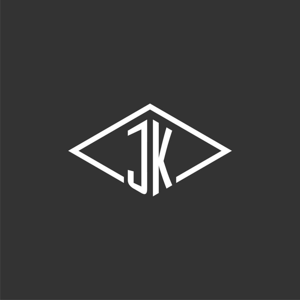 iniciais jk logotipo monograma com simples diamante linha estilo Projeto vetor