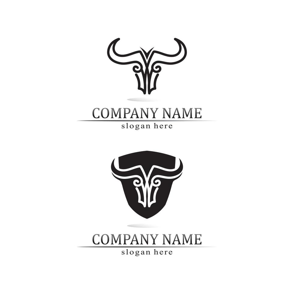 App de ícones de modelos de símbolos e logotipo de vaca e búfalo chifre de touro vetor