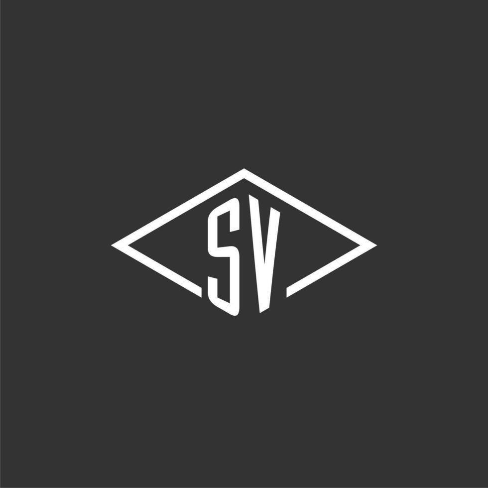 iniciais sv logotipo monograma com simples diamante linha estilo Projeto vetor