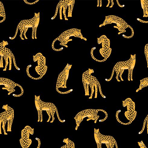 Sem costura padrão exótico com silhuetas abstratas de leopardos. vetor