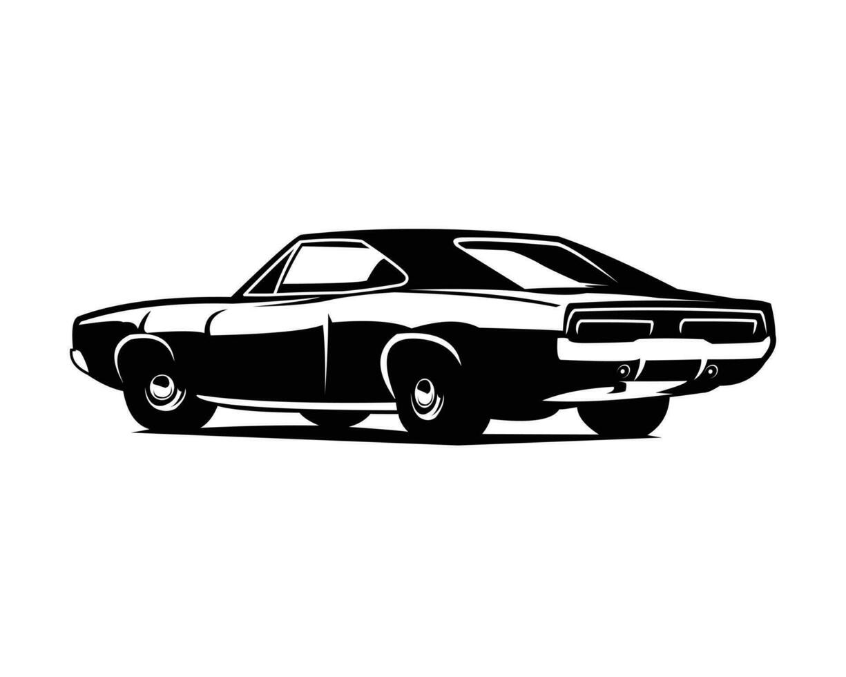 esquiva carregador 1970. vetor silhueta isolado em branco fundo visto a partir de atrás. melhor para distintivo, emblema, ícone, adesivo projeto, auto indústria.