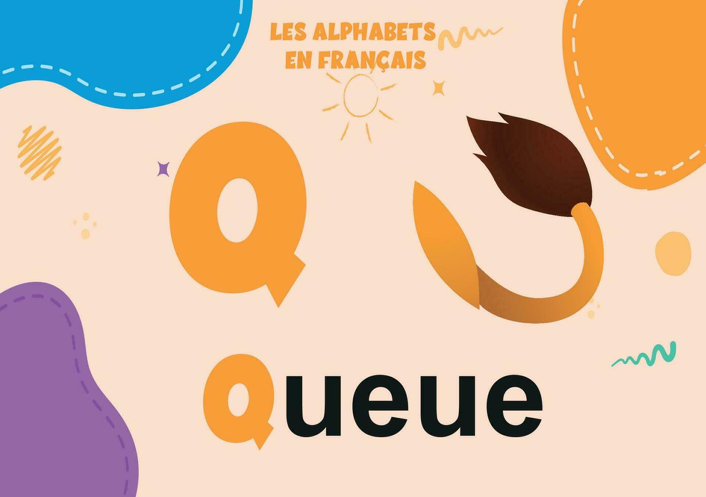 francês alfabeto q carta pré escola vetor