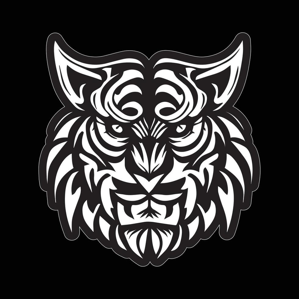 tigre face adesivo Preto e branco para impressão vetor
