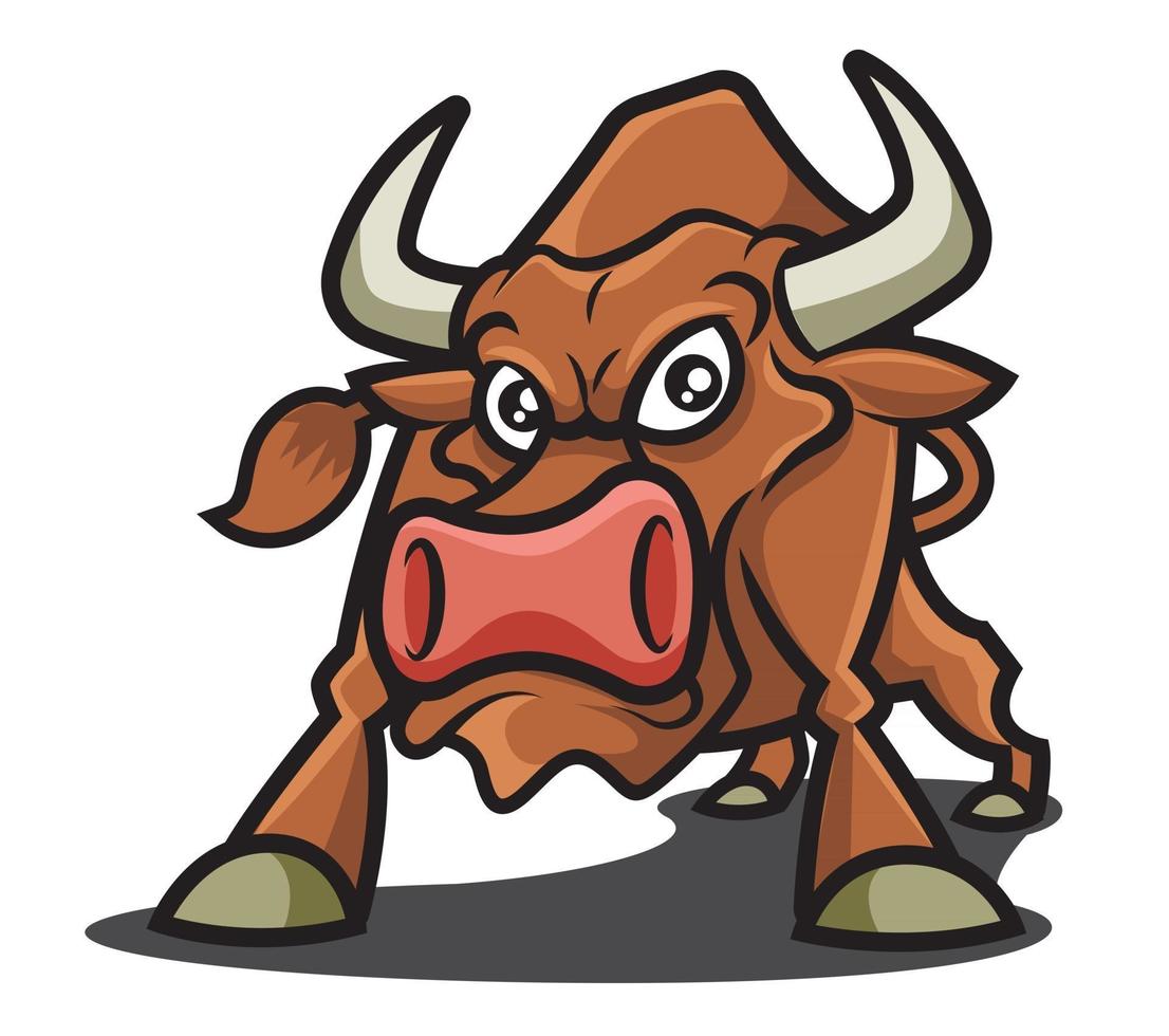 personagem mascote do touro louco marrom vetor