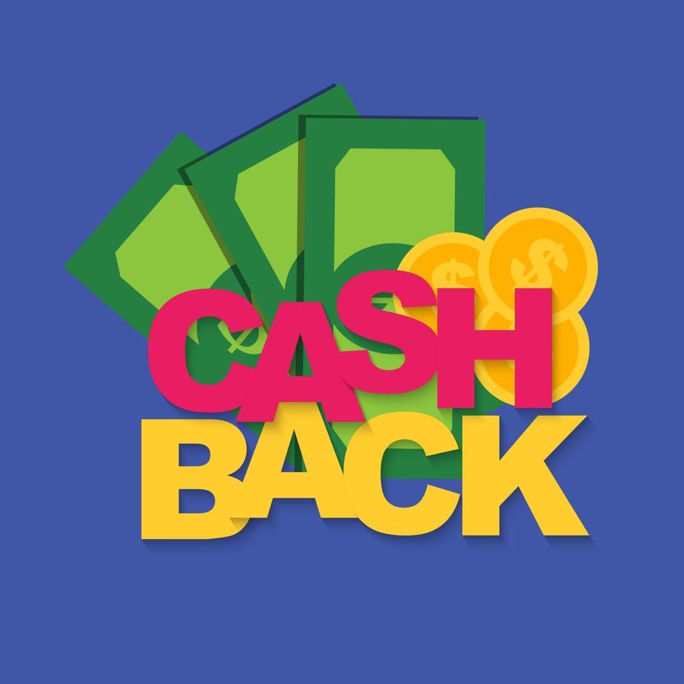 cartaz de cashback de dinheiro com moedas do dólar de ouro. ilustração vetorial vetor