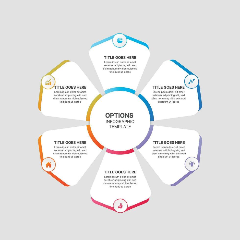 seis passos opções círculo volta infográfico modelo vetor