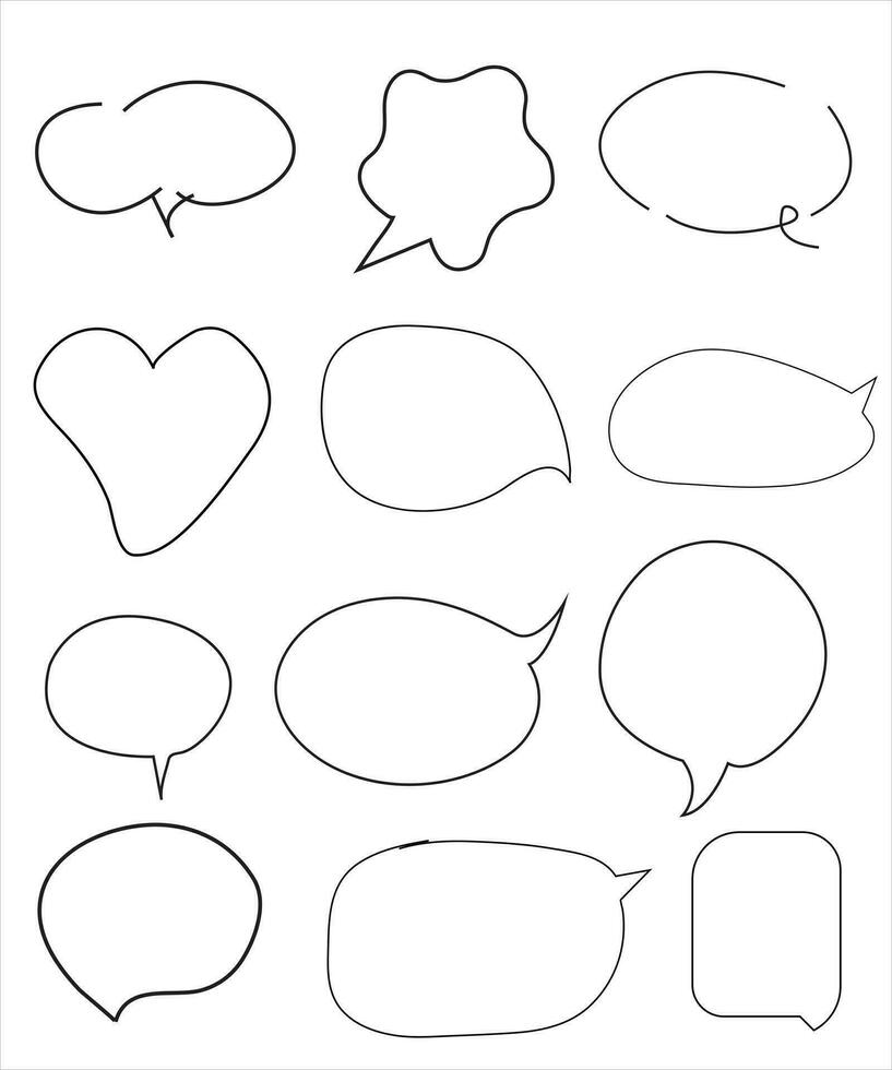 vetor conjunto do discurso bolhas. diálogo caixa ícone, mensagem modelo. rabisco nuvens para texto, rotulação. diferente forma do esvaziar balões para conversa em azul fundo. plano vetor ilustração.