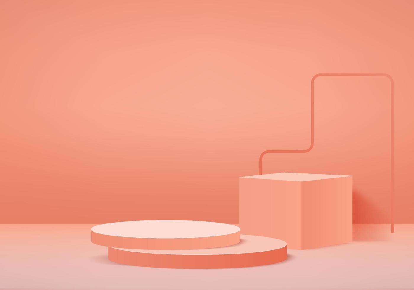 cilindro cena mínima abstrata com plataforma geométrica. fundo de verão vetor renderização 3d com pódio. estande para mostrar produtos cosméticos. vitrine de palco no pedestal moderno 3d estúdio laranja