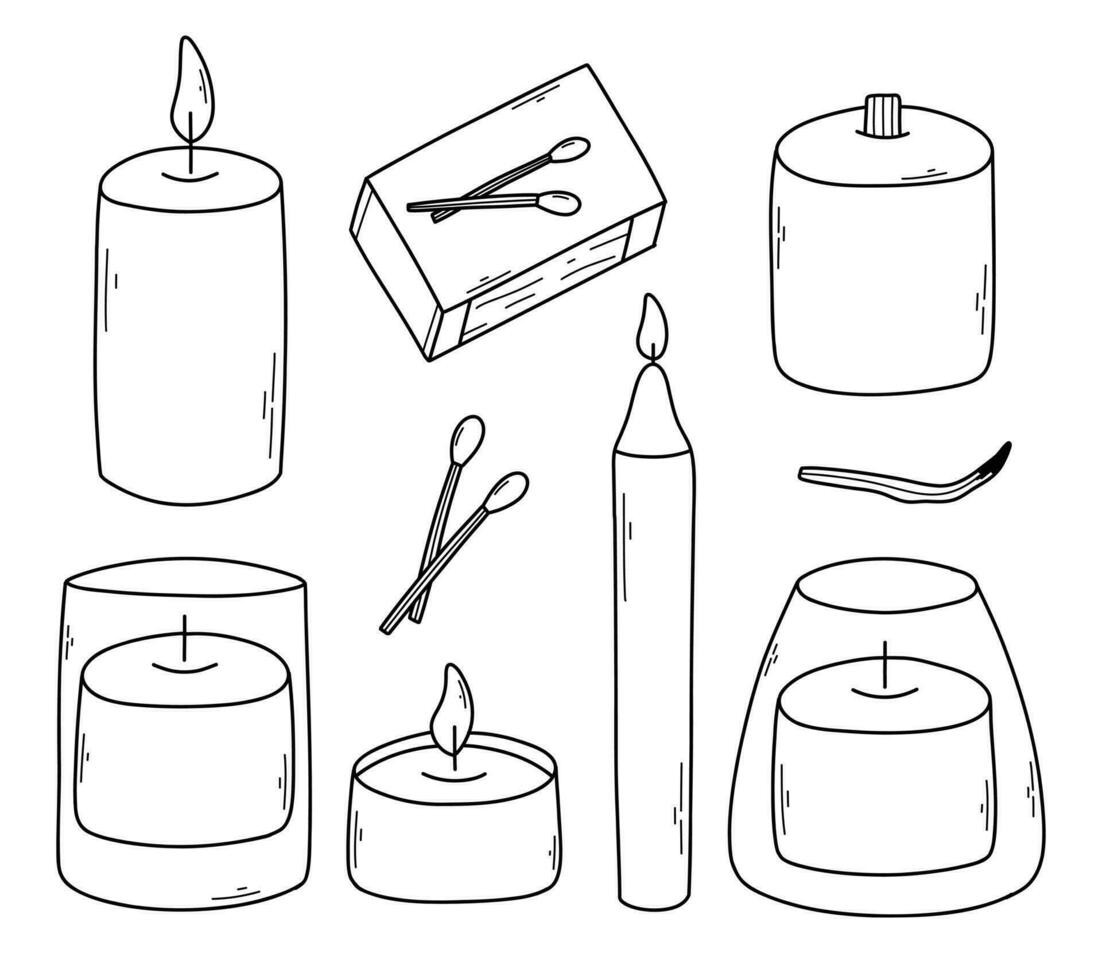 conjunto do perfumado velas isolado em branco fundo. vetor ilustração. coleção do cera velas dentro rabisco estilo.